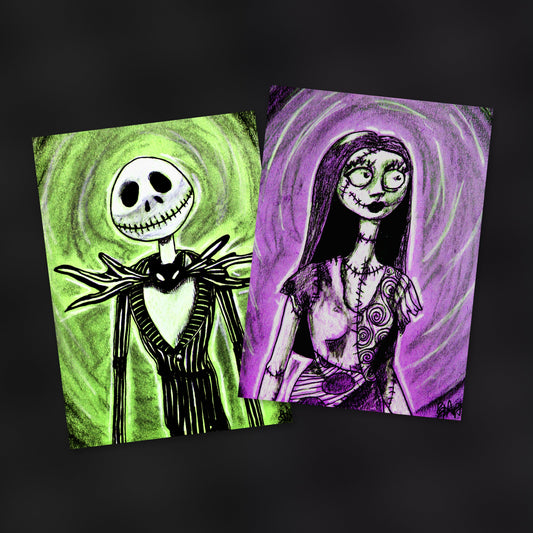 Jack & Sally print set — green and purple prints overlapping on a dark background