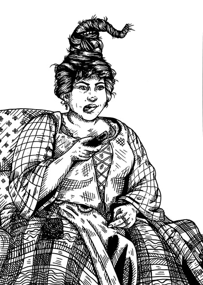 Mary Sanderson art print, 5x7, black and white Hocus Pocus portrait
