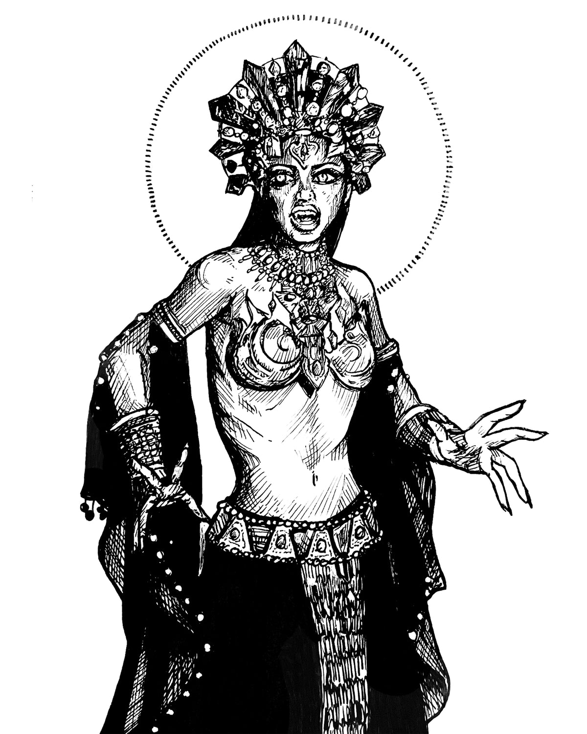 Queen of the Damned black and white pen artwork of Akasha, 8x10 art print