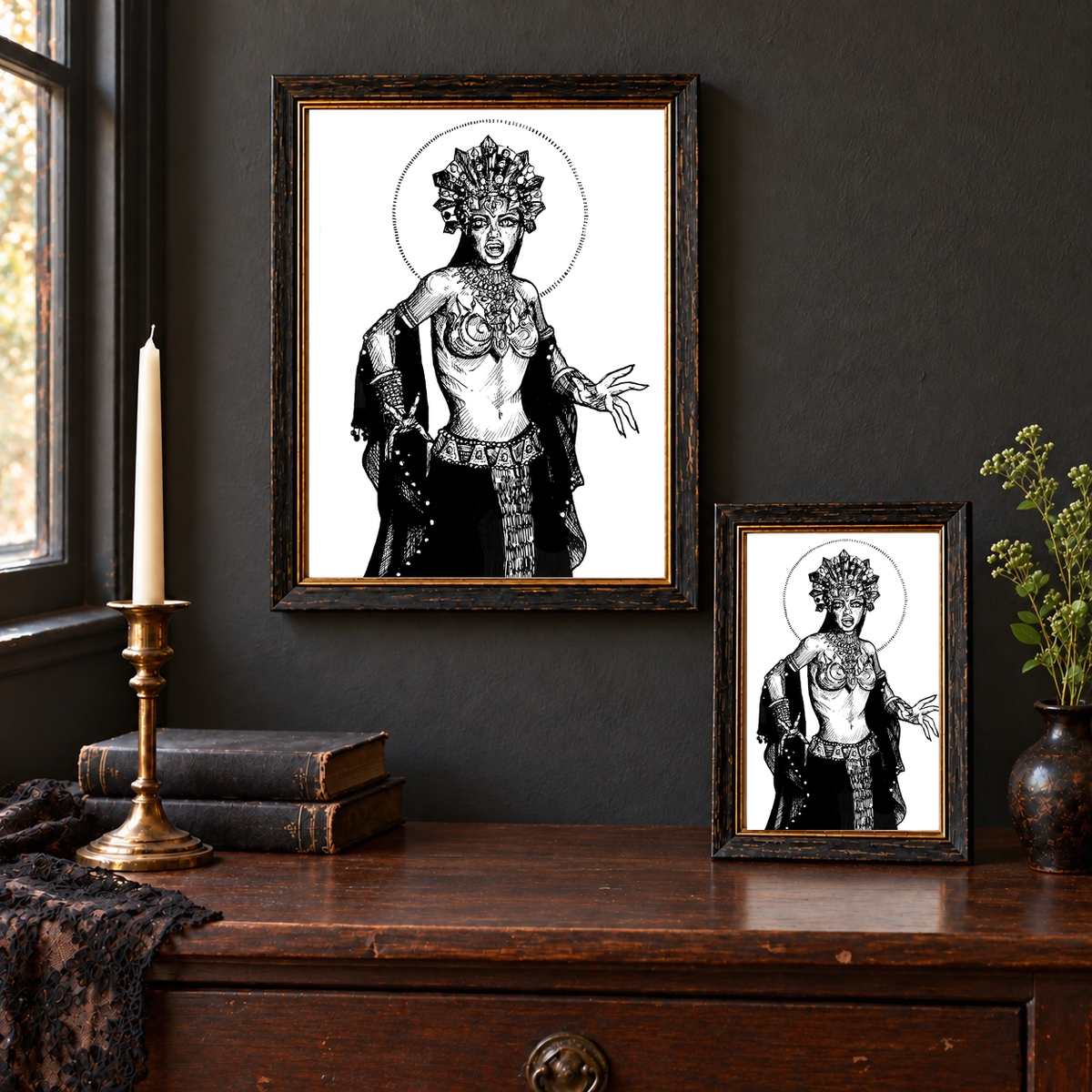 Queen of the Damned art prints displayed in 8x10 wall and 5x7 tabletop frames