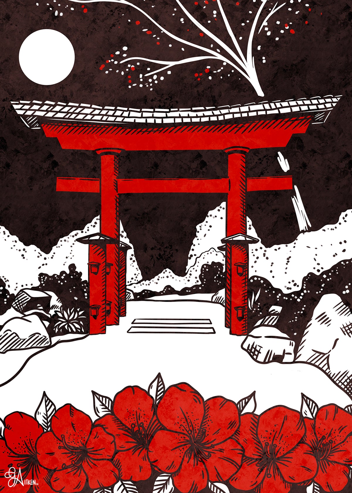 Red Torii Birmingham art print, 5x7