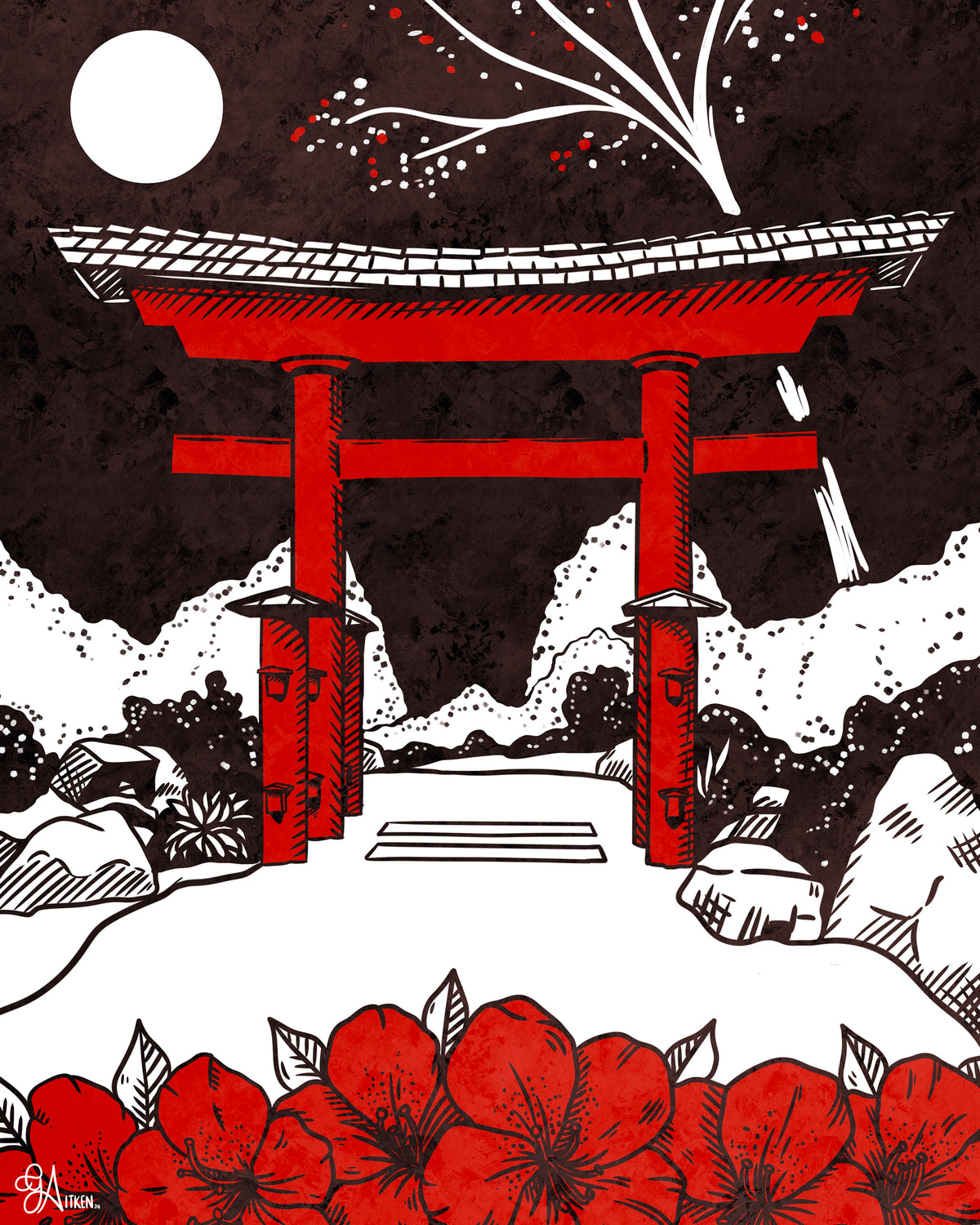 Red Torii Birmingham art print, 8x10