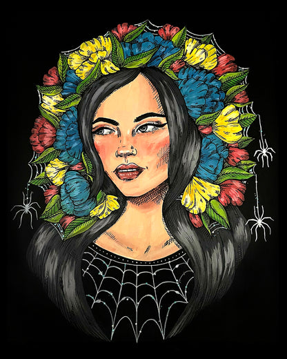 Spiderwebs art print, 8x10, floral portrait with spiders and webs