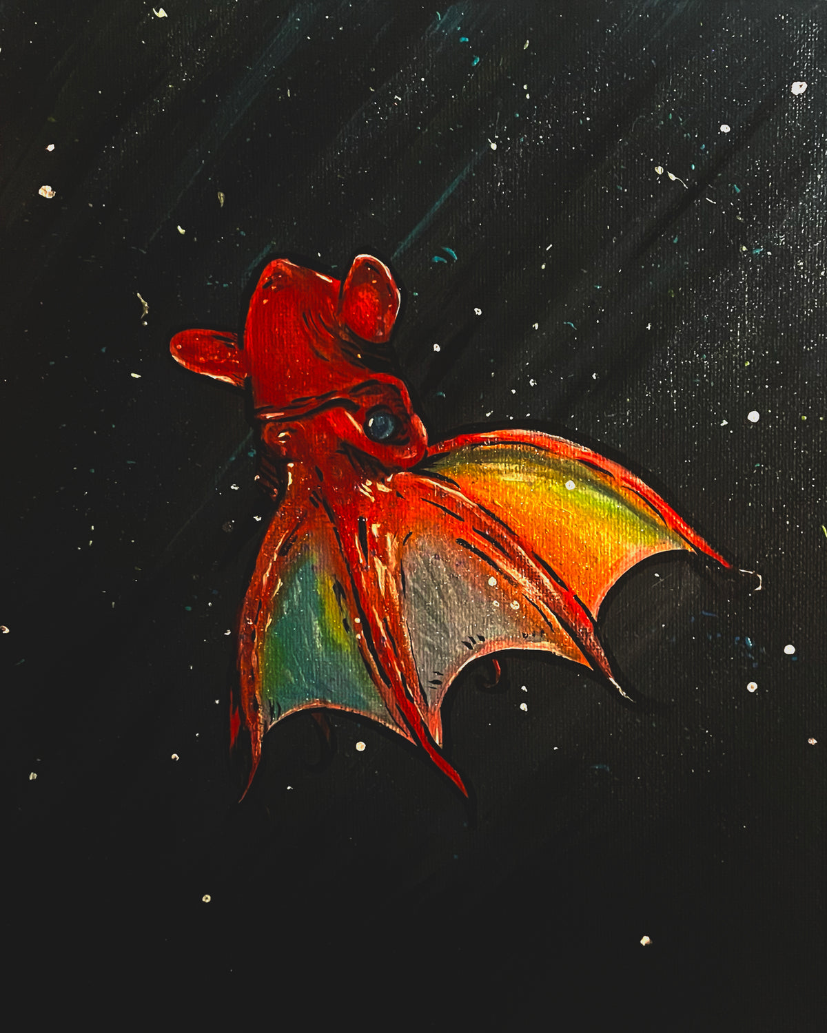 Vampire Squid art print, 8x10, red and orange squid against a dark ocean background