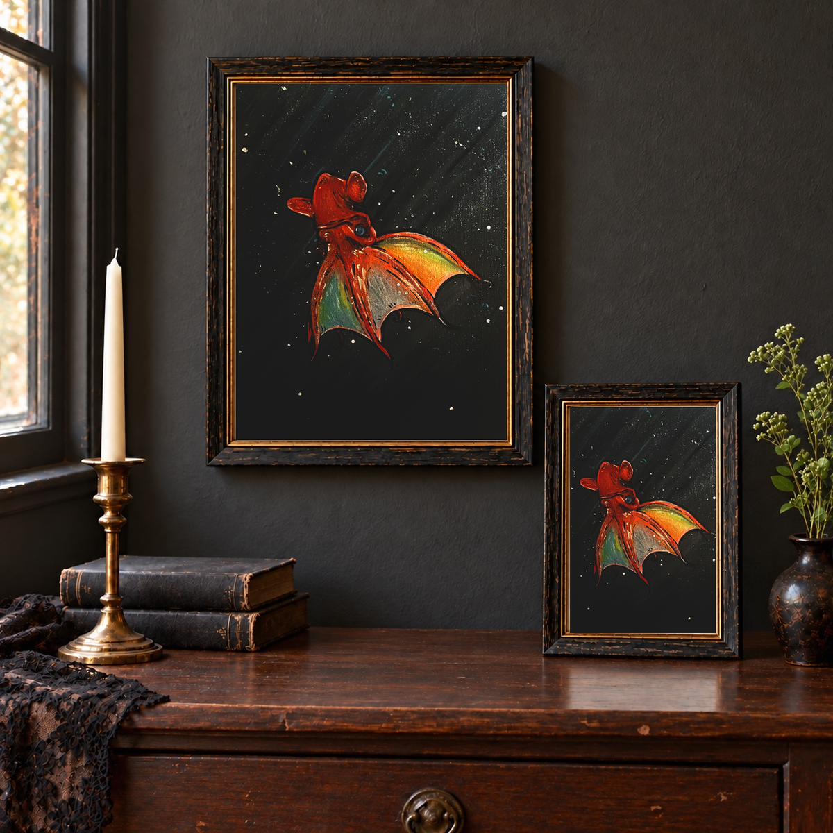 Vampire Squid art prints displayed in 8x10 wall and 5x7 tabletop frames