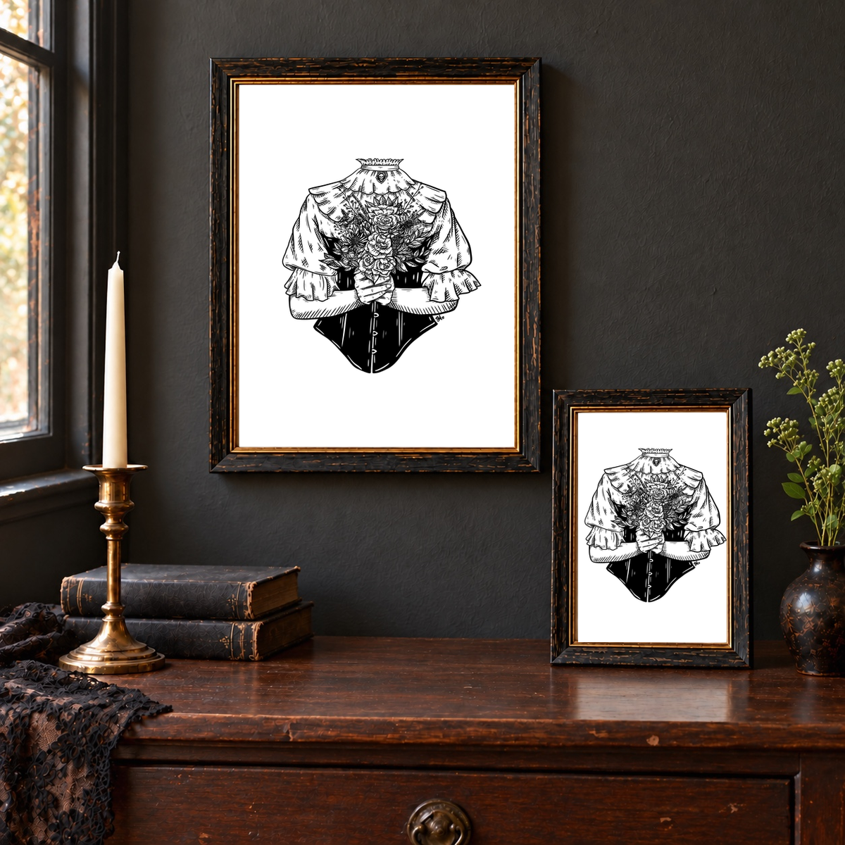 Victoria art prints displayed in 8x10 wall and 5x7 tabletop frames